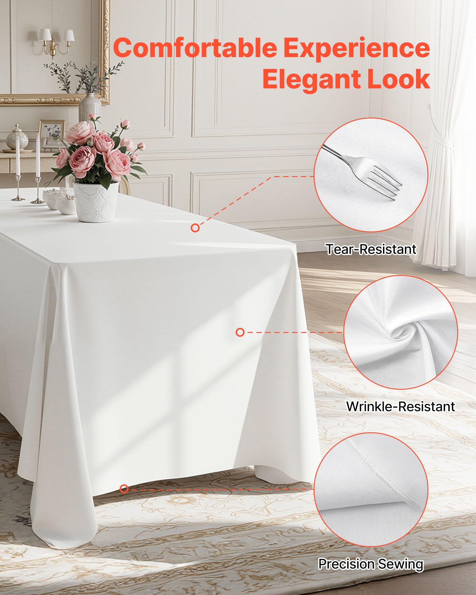 VEVOR White Tablecloths for Rectangle Tables, 10 Pack, 70 x 120 Inches, Reusable and Machine Washable Table Clothes, Wrinkle-Resistant Polyester Fabric Table Covers for Wedding, Party, Banquet