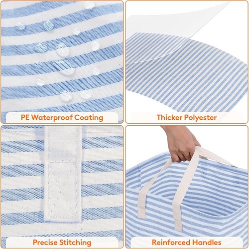 Lifewit Collapsible Laundry Basket - 80L Each, Waterproof Hamper with Reinforced Handles | Grey & Blue