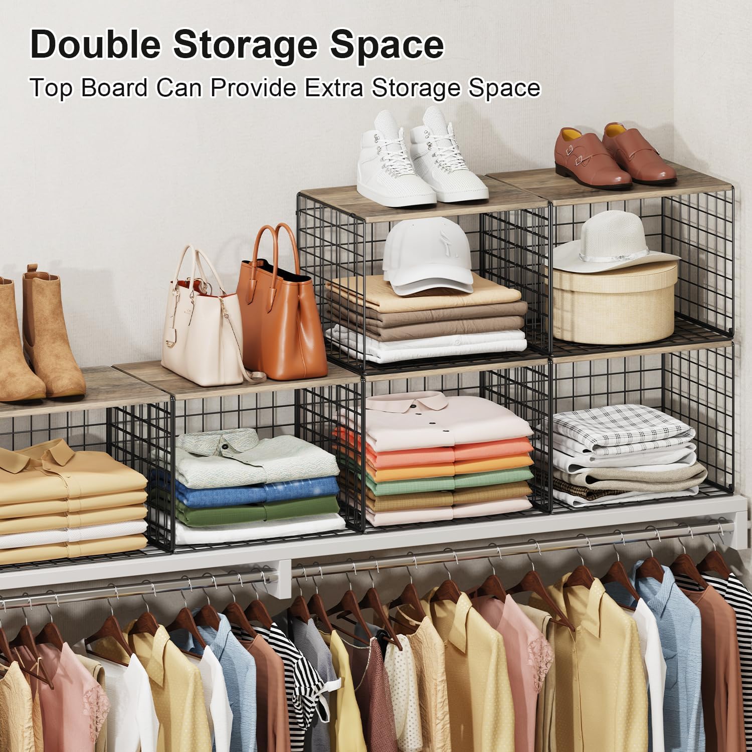 Skiennix Closet Organizers - Sturdy Stackable Storage Shelves Set of 3 for Clothes & Sweaters | Space-Saving Design