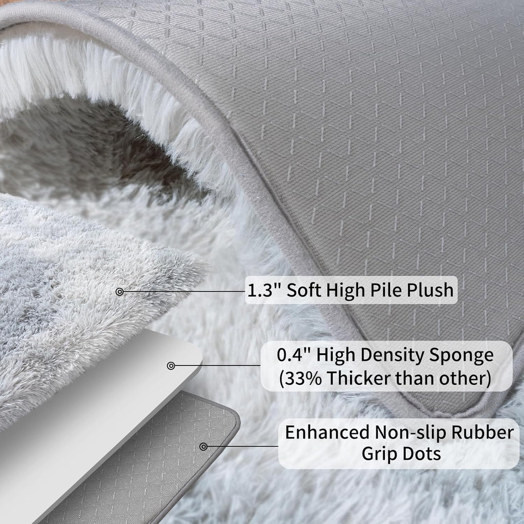 Skiennix Ultra Soft Runner Rug - Non-Slip Rubber Backing & Thick Memory Sponge | 2x3 Feet Tie-Dye Light Grey