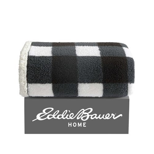 Eddie Bauer - Blanket, Super Soft Reversible Sherpa & Brushed Fleece Bedding, Throw Blankets for Couch, Ideal for Lounging (Black Check)