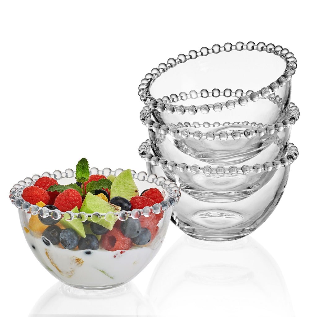 Fitz and Floyd Beaded Glass Prep, Dip, Dessert, Fruit, Candy Bowls, Set of 4, 5.25 inch