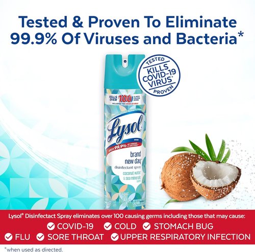 LYSOL Disinfectant Spray - Coconut Water & Sea Minerals | 19 Oz (Pack of 5) - Powerful Germ Protection