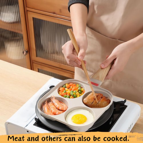 Foorey Home Egg Pan 4 Cup Nonstick Frying Omelette Pan with Lid for Breakfast Skillet for Eggs Pancake with 1 Spatula 1 Brush White