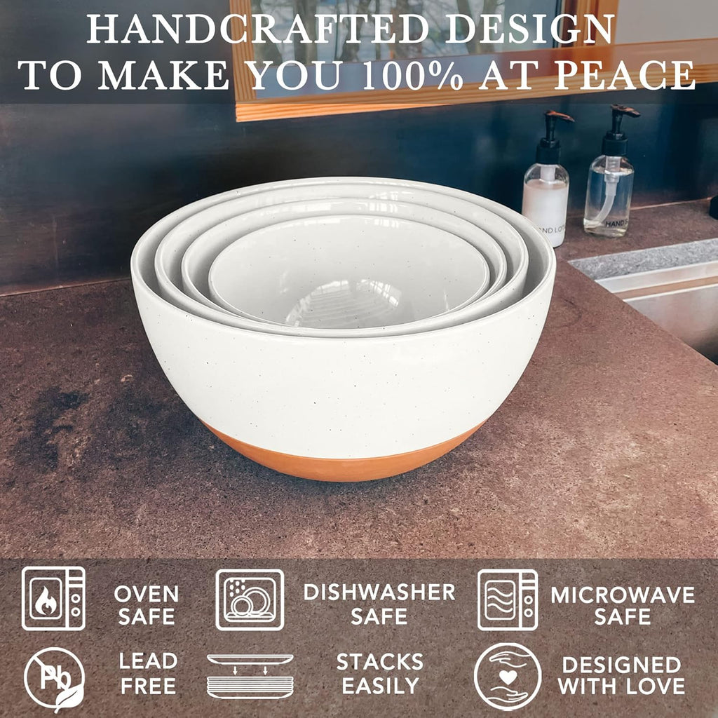 Mora Ceramic Mixing Bowls Set - 2 Large Nesting Bowls for Cooking & Serving | Microwavable, Dishwasher Safe - 2.5 & 1.6 Qt - White