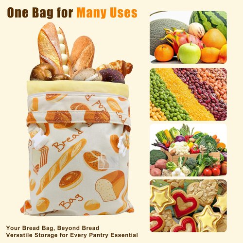 2 Pack Beeswax Bread Bags for Homemade Bread, Sourdough, Reusable Bread Bag XL Eco-Friendly Fresh Food Storage with Buckle & Zipper, Moisture Lock, Keeps Bakes Fresh Longer