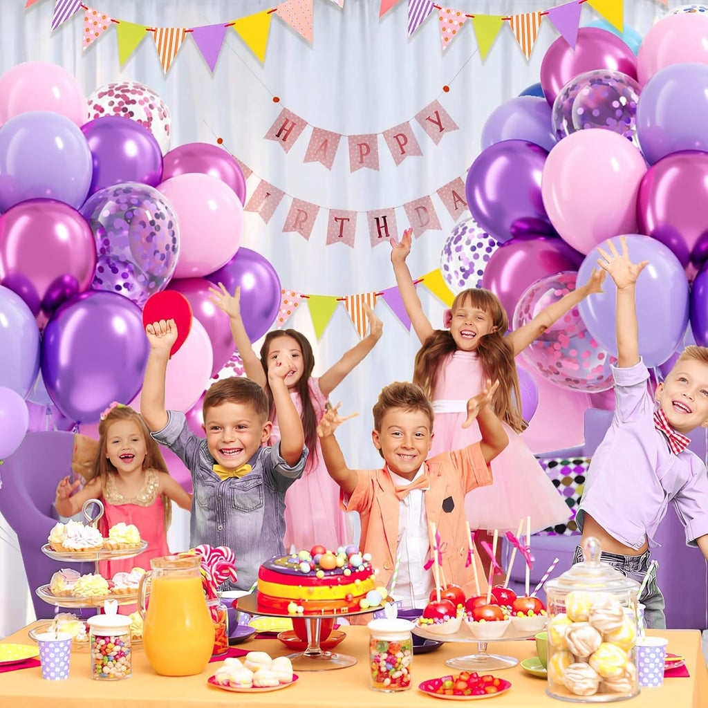 Skiennix 61-Piece Balloon Set - Pink & Purple Confetti Balloons for Bridal & Birthday Parties