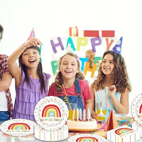 LDFDRT 40 Pcs Happy Birthday Party Dinner Dessert Plates and Napkins Sets 9" Paper Plates and 6.5" Napkins Party Supplies Tableware Decoration For Birthday Picnic