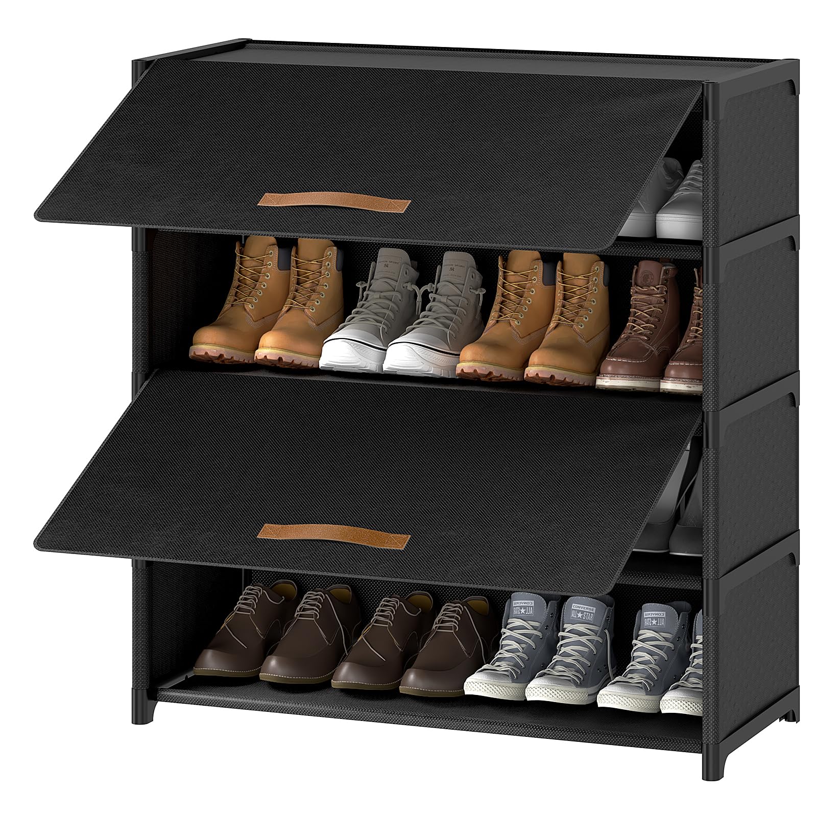 UNITSTAGE Shoe Rack, 5 Tier Shoe Storage Cabinet with Door 20 Pair Plastic Shoe Shelves Organizer for Closet, Entryway, Hallway, Bedroom, Black