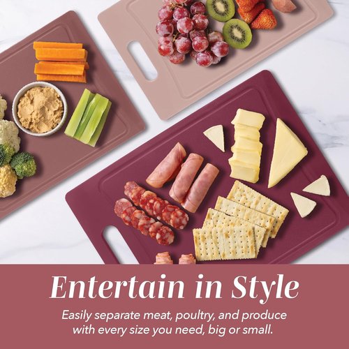 COOK WITH COLOR Non-Slip Cutting Board Set - Easy Grip Handles for Meat, Veggies & Fruits | 4 Boards in Rose