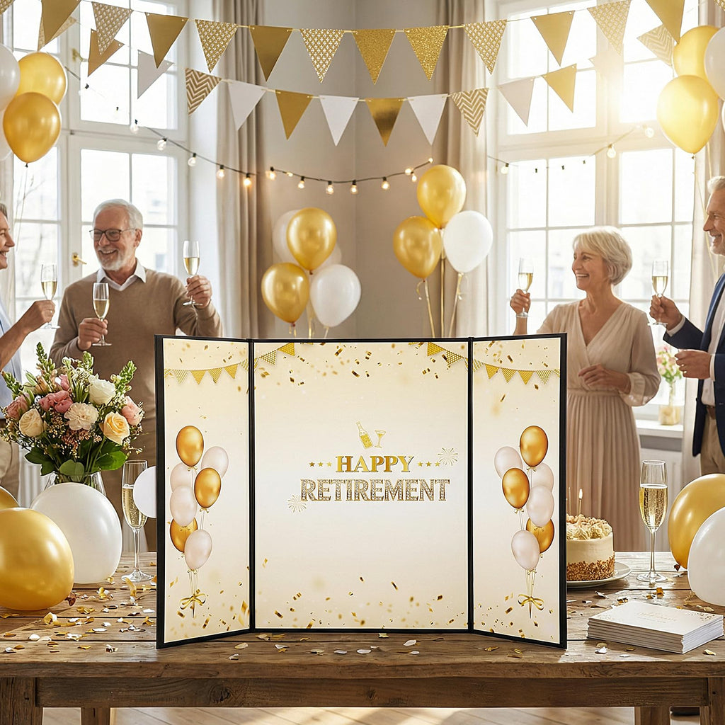 WSICSE Black Gold Retirement Party Decorations, Large Retird Card Signing Happy Retirement Guestbook Creative Retirement Party Guest Book for Men Women Gift & Souvenir