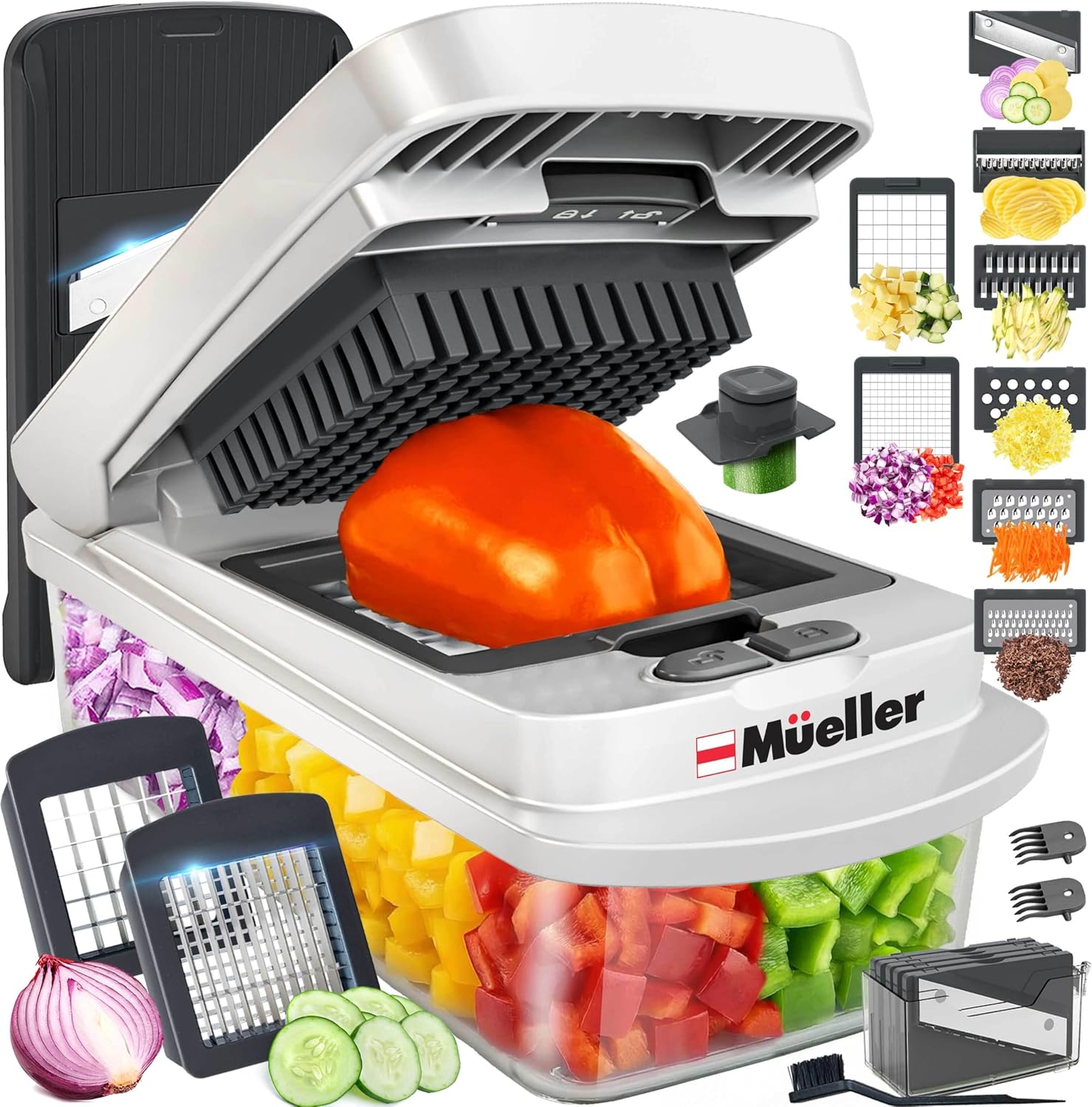 Mueller Vegetable Chopper - 10-in-1 Mandoline Slicer with 8 Blades & Container for Easy Food Prep
