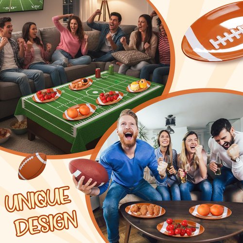 Teenyyou 4 Pcs Football Serving Tray Melamine Football Plates Reusable Party Serving Dishes for Snacks Cookies Dessert Dishwasher Safe