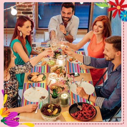Mexican Fiesta Plastic Placemats Set of 6 Colorful Striped Cinco De Mayo Plastic Place Mats 16x 11 Inch Washable Holiday Vinyl Table Mats for Indoor Outdoor Kitchen Dinner Table Setting