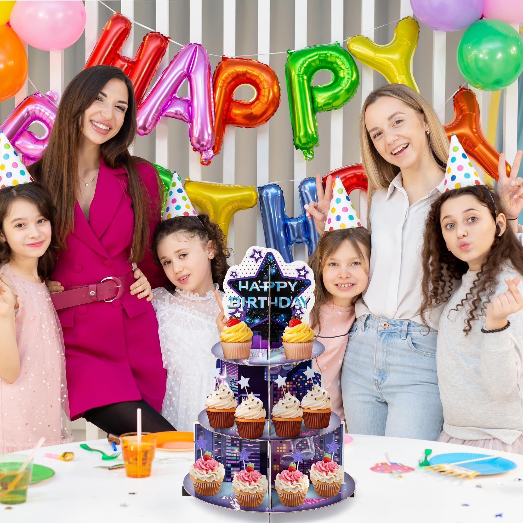 Salovio Singer Cupcake Stand Party Supplies - 3 Tier Korean Pop Singer Happy Birthday Party Cupcake Tower Table Decorations Musical Fan Theme Dessert Tray Holder Cake Stands for Girls Womens Teens