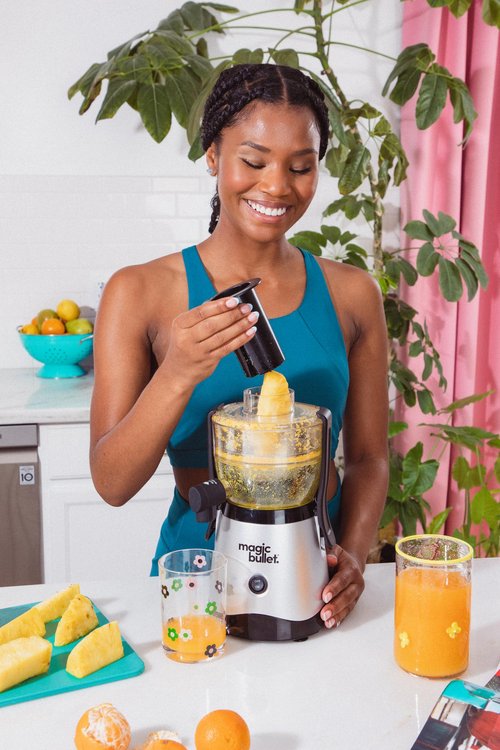 Magic Bullet® Mini Juicer, Countertop Space-Saving, 2" Feed Chute for Fruits and Vegetables, 400W, Compact Design, Black/Silver, MBJ10100