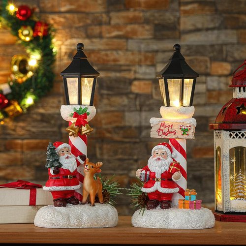 **Regine Switzerland Christmas Light Table Decorations - 2 Pack Red Cardinal LED Lamppost Statues for Holiday Home Decor**