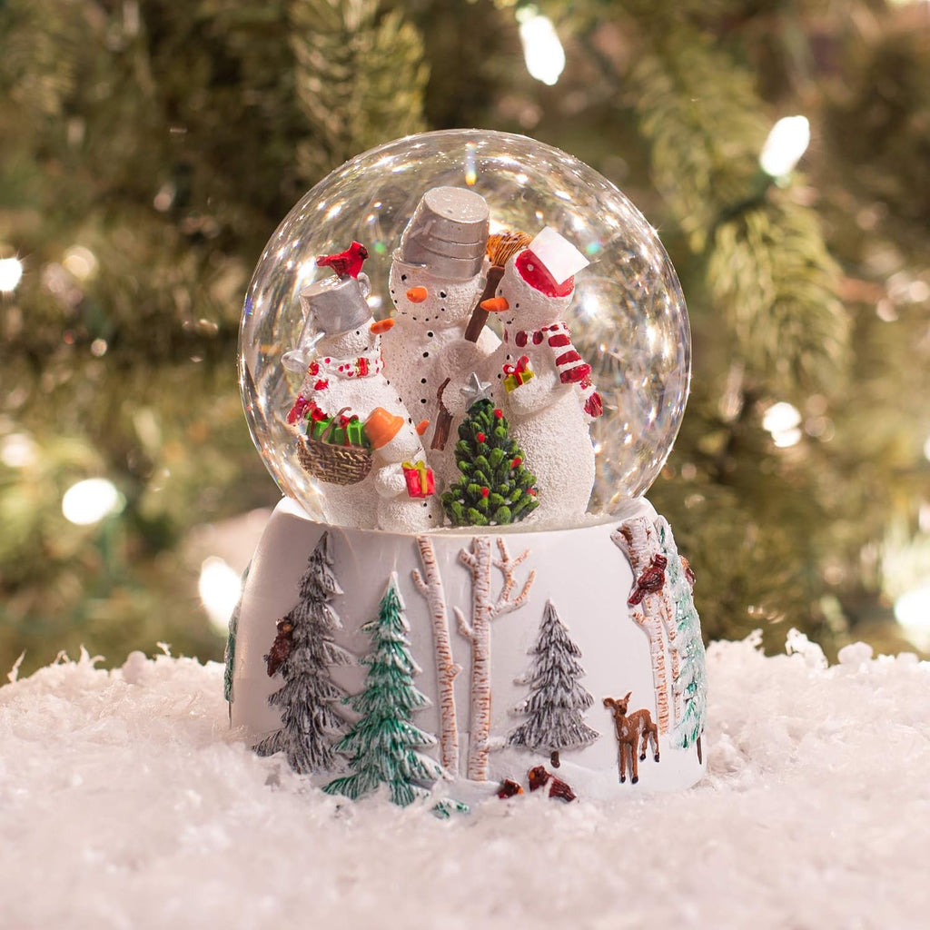 Roman Snowman Family Glitterdome - 5.75" Wind-Up Musical Snow Globe | Holiday Decor