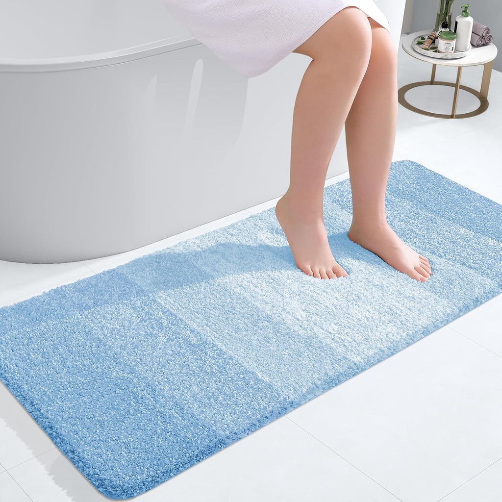 OLANLY Bathroom Runner Rug - Extra Soft Microfiber Mat with Rubber Backing | Quick Dry, Washable, 47x20, Sky Blue