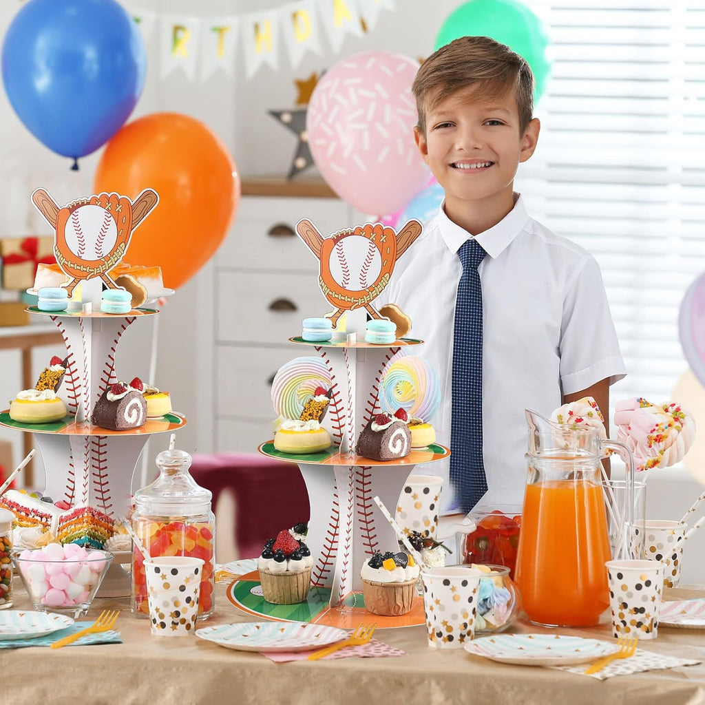 Nuenen Baseball Theme Cupcake Stand - 3-Tier Sports Party Display for Birthday Celebrations
