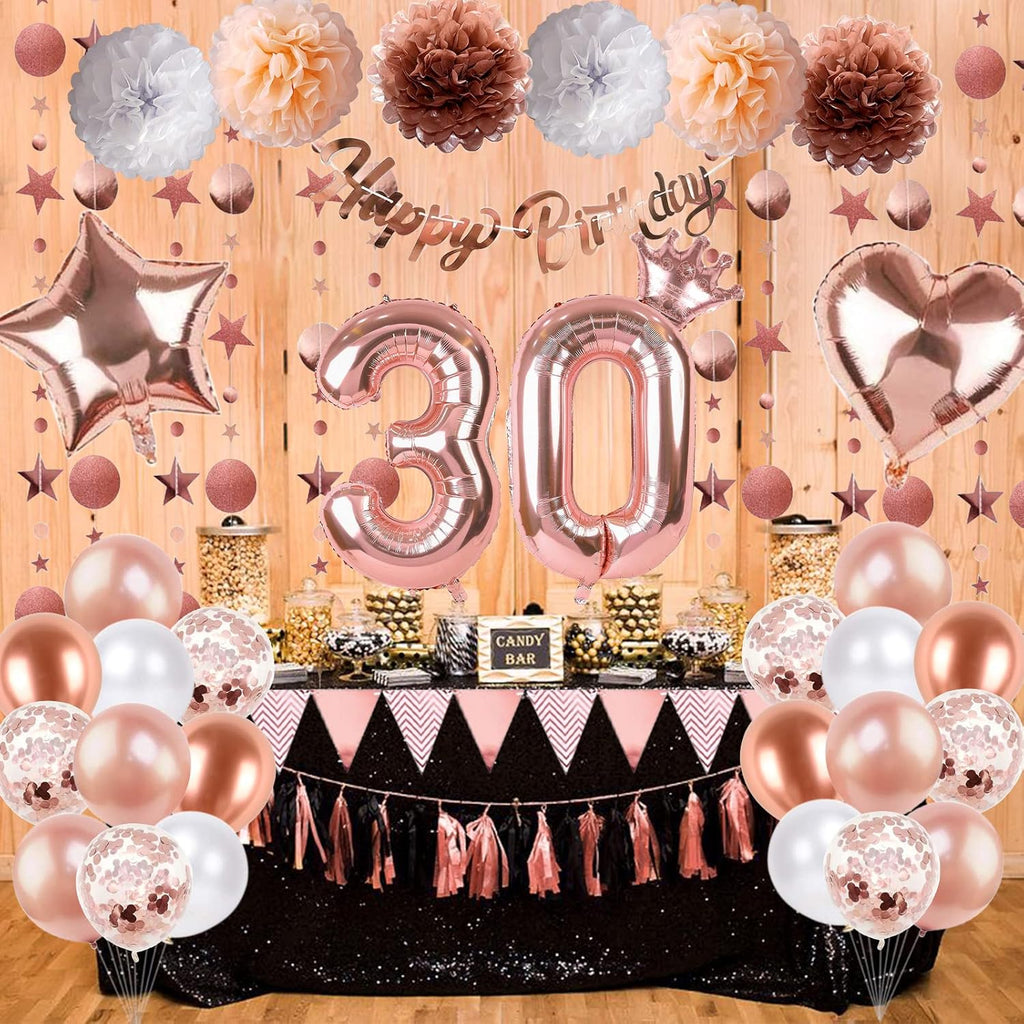 Regine Switzerland 30th Birthday Decorations - Rose Gold Foil Balloons & Banner | Perfect for 30-Year-Old Celebration