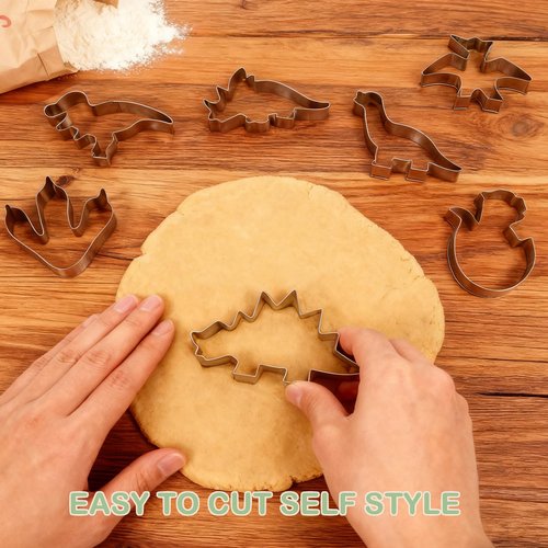 CUTENJOY New Dinosaur Cookie Cutter Set - 7 Piece Stainless Steel Fun Dino Cookie Cutter for Kitchen, Baking, Kids Dinosaur Birthday Party Supplies