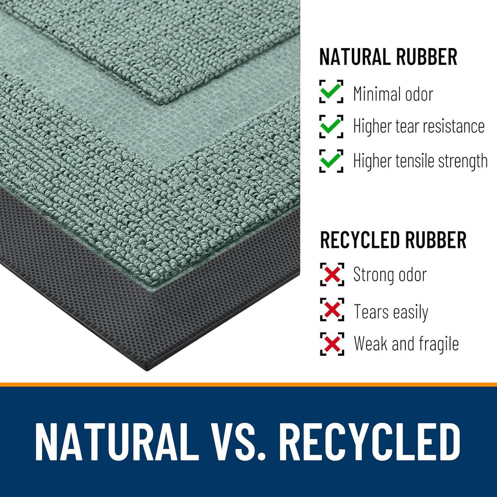 OLANLY Waterproof Front Door Mat - All-Season, Sturdy Natural Rubber, Easy Clean | 71x23, Grayish Green
