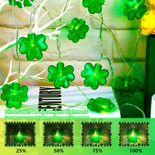 Fonusty St Patricks Shamrock String Lights Battery Operated 10Ft 20 LED Green Shamrock Lights with Timer, Indoor Outdoor Lucky Clover String Lights for Bedroom St. Patrick's Day Decor