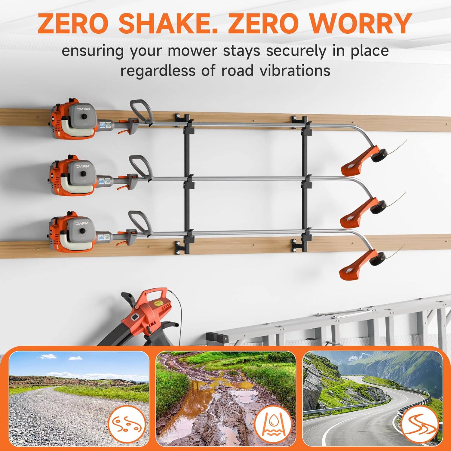 Trimmer Rack for Enclosed Trailers - Secure Weed Eater Holder & Landscape Equipment Storage