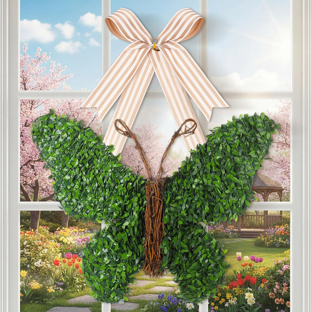 Suncalla 20-Inch Butterfly Wreath - Spring Artificial Boxwood Decor for Indoor/Outdoor Use