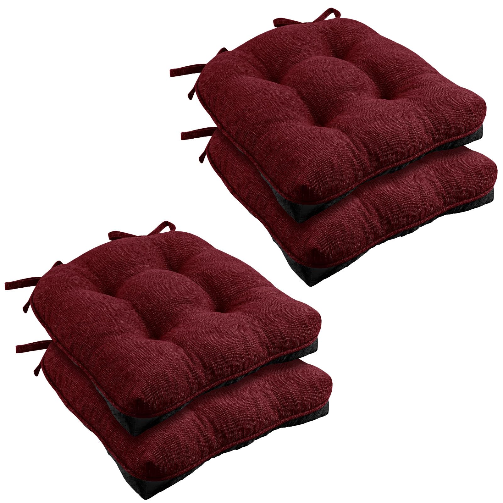 Wellsin Chair Cushions for Dining Chairs, Non-Slip Kitchen Chair Pads with Ties, Tufted Shredded Foam Kitchen Chair Cushions Set of 4, 15.5" X 15.5",Burgundy