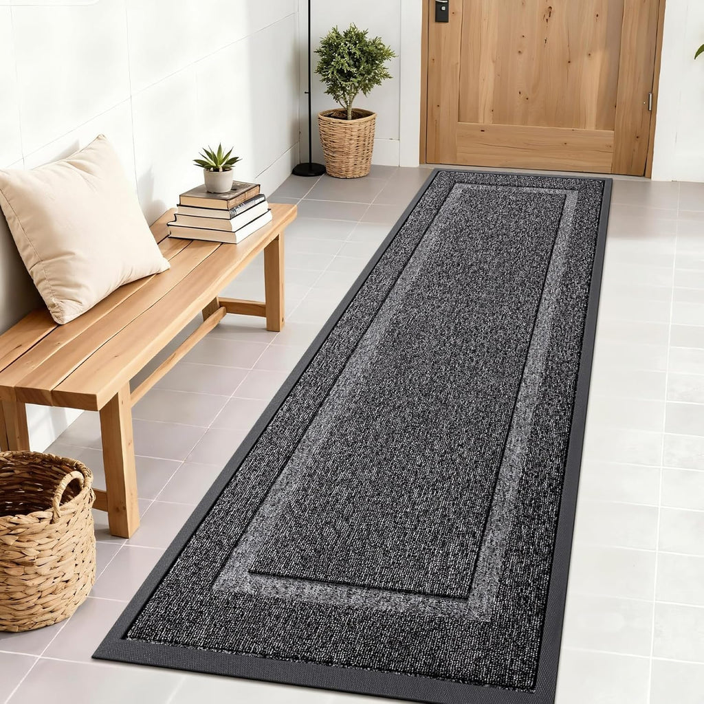 OLANLY Waterproof Front Door Mat - All-Season Indoor/Outdoor Doormat, Easy Clean, 71x23, Black & White