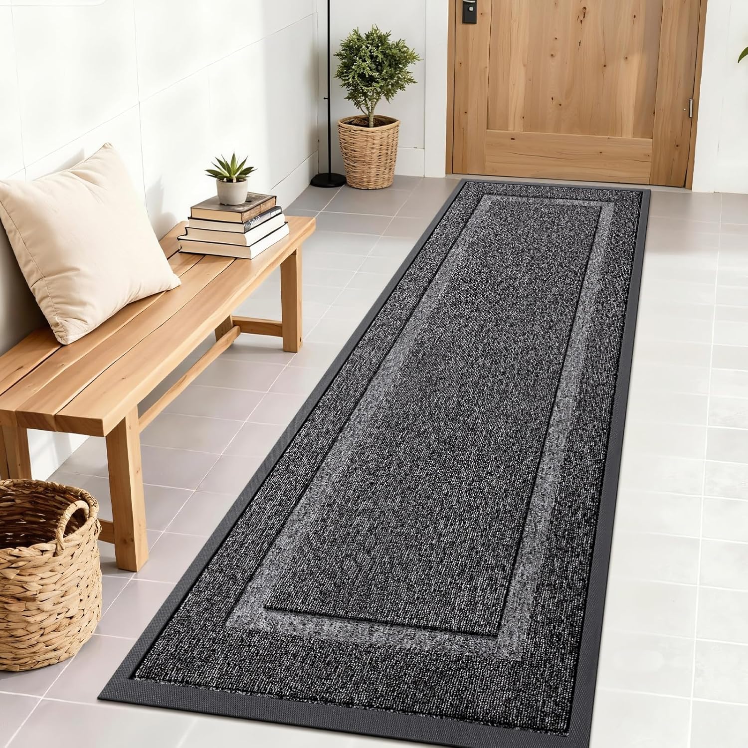 OLANLY Waterproof Front Door Mat - All-Season Indoor/Outdoor Doormat, Easy Clean, 71x23, Black & White
