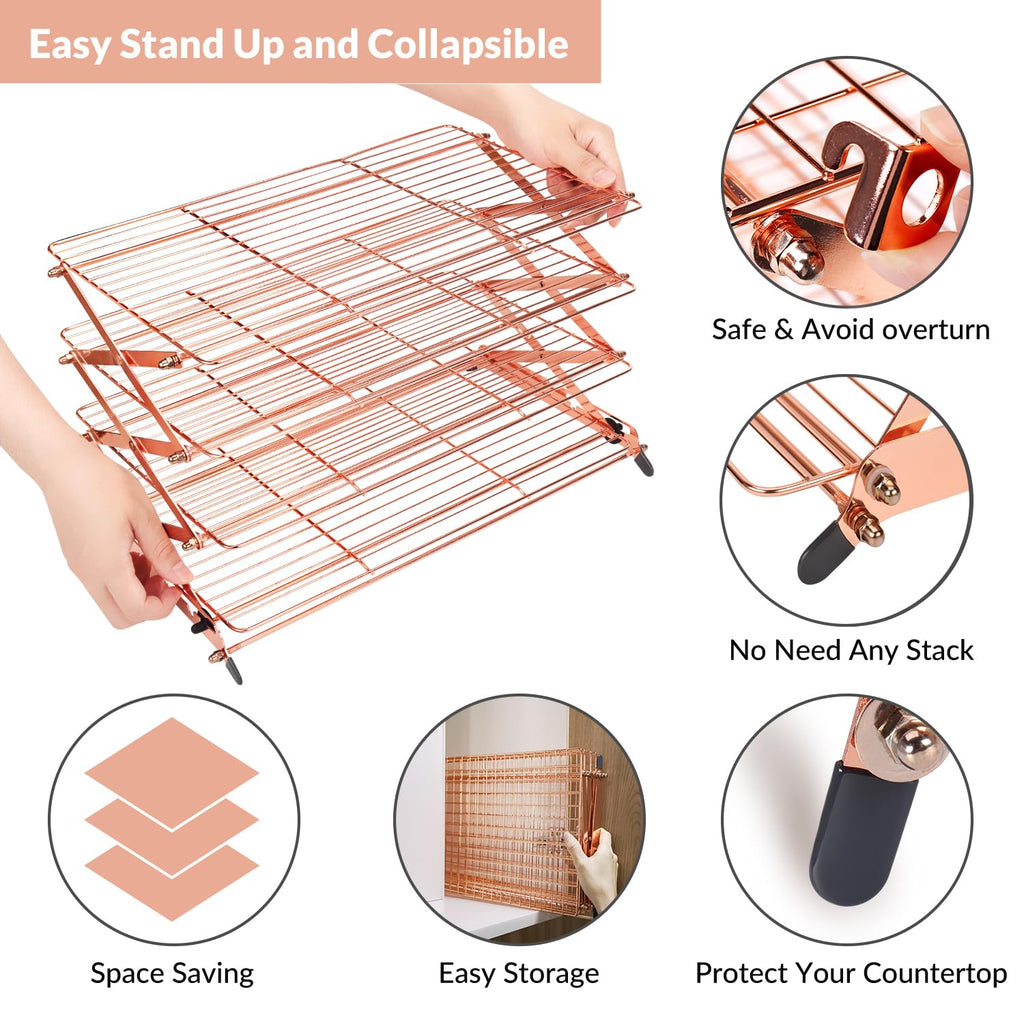 Geesta 2/3/4-Tier Collapsible Cooling Rack with Adjustable 3 Setting Design Stackable Cooling Roasting Cooking for Cookies Baking - Copper Cooking Utensils