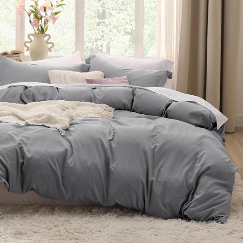 Bedsure Grey California King Duvet Cover - Extra Soft Prewashed Cotton-Like Polyester Bedding Set | 104x98 Inches with Zipper Closure & 2 Pillow Shams