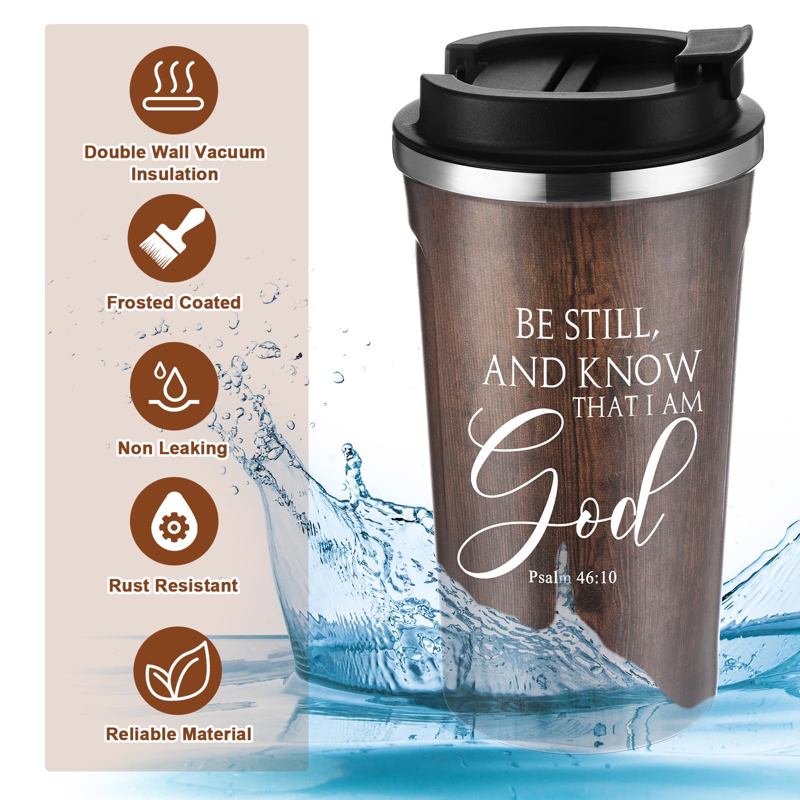 Meanplan 10 Set Christian Fathers Day Church Gifts Bible Verse Tumbler Bulk 17oz Coffee Cup Religious Jesus Tumbler Inspirational Mug for Men Women Teacher (Wood Grain, Bible Theme)