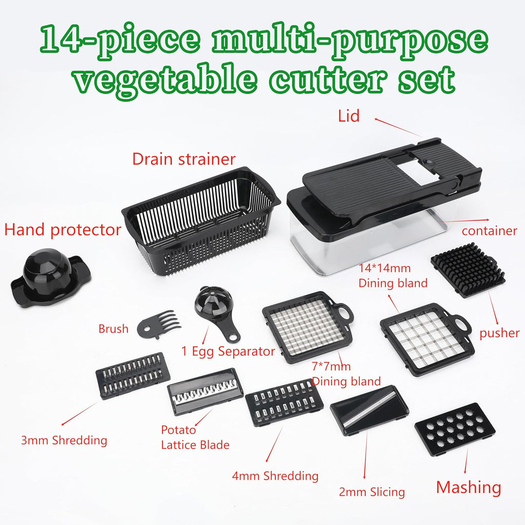 Skiennix Vegetable Chopper 14-in-1 - Multifunctional Stainless Steel Onion Dicer & Mandoline Slicer Set