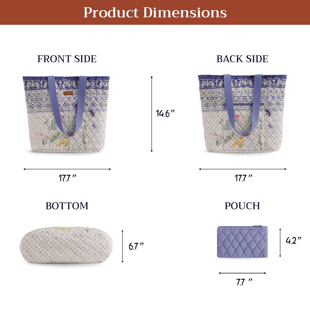 Maison d' Hermine Shopping Bags Cotton Quilted Tote Bag with Zipper Pockets & Small Pouch Reusable Shoulder Grocery Bag for Gifts Beach Travel Perfect for Mothers Day Gifts Men Women (Faience)