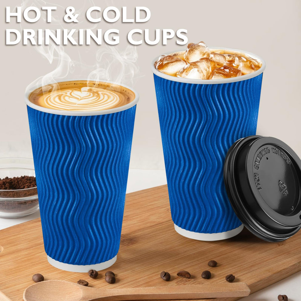Huifany Disposable Coffee Cups with Lids 16 oz, To Go Paper Coffee Cups with Lids, Insulated Paper Cups for Hot or Cold Beverages (Navy, 500Pack)