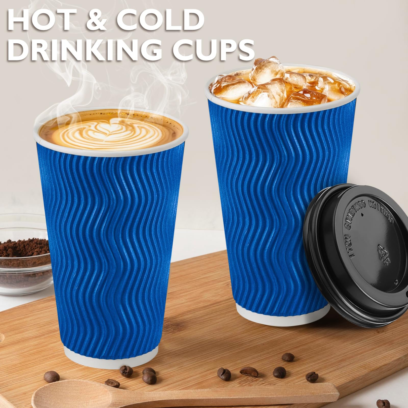 Huifany Disposable Coffee Cups with Lids 16 oz, To Go Paper Coffee Cups with Lids, Insulated Paper Cups for Hot or Cold Beverages (Navy, 500Pack)