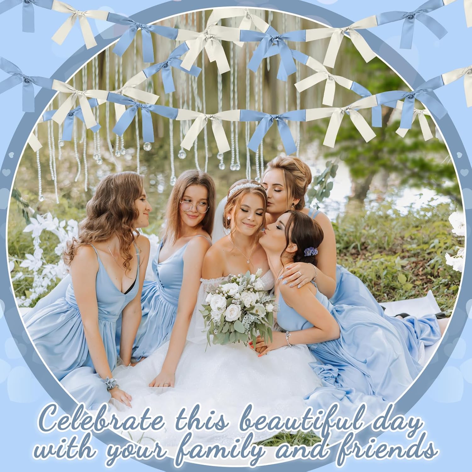 Skiennix Baby Blue & White Bow Garland Banner - 16.4 ft Party Decorations for Girls' Birthdays & Showers