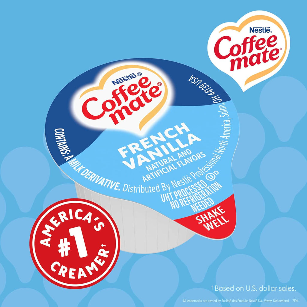 Nestle Coffee Mate French Vanilla Liquid Creamer Singles - Non-Dairy, No Refrigeration, 0.375 fl oz (Pack of 180)