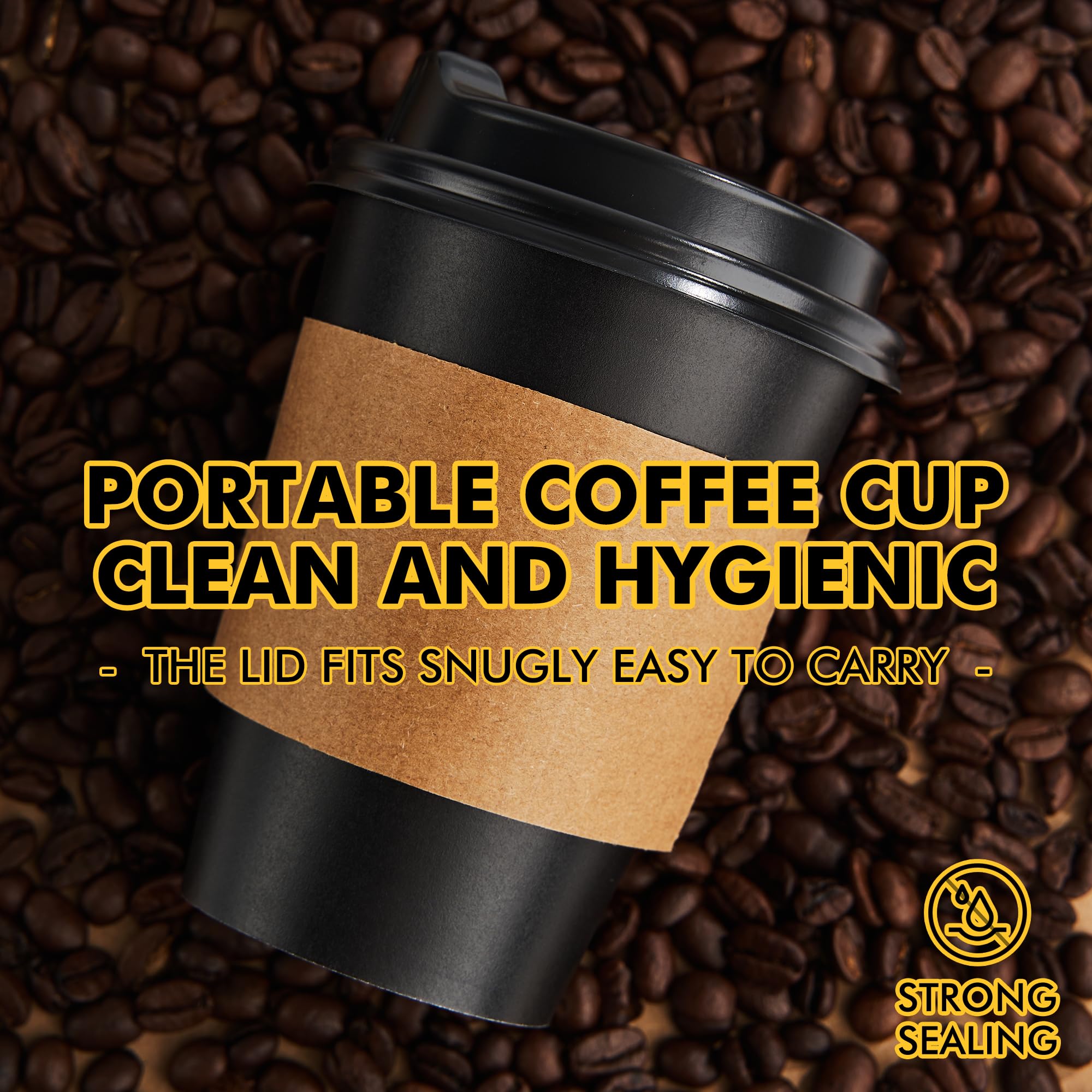 RACETOP 50 Pack 12 oz Coffee Cups with Lids, Black Disposable Coffee Cups with Lids, Sleeves and Stirring Sticks, Hot Paper Coffee Cup 12 oz for Hot Drinks, Parties, Picnic, Travel, and Events