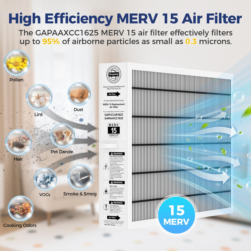 MERV 15 Replacement Filter Compatible with Carrier/Bryant GAPAAXCC1625 Infinity 16" x 25" Air Cleaner, Replaces GAPCCCAR1625, Actual Filter Size 17.2" × 24.5" × 3.5"
