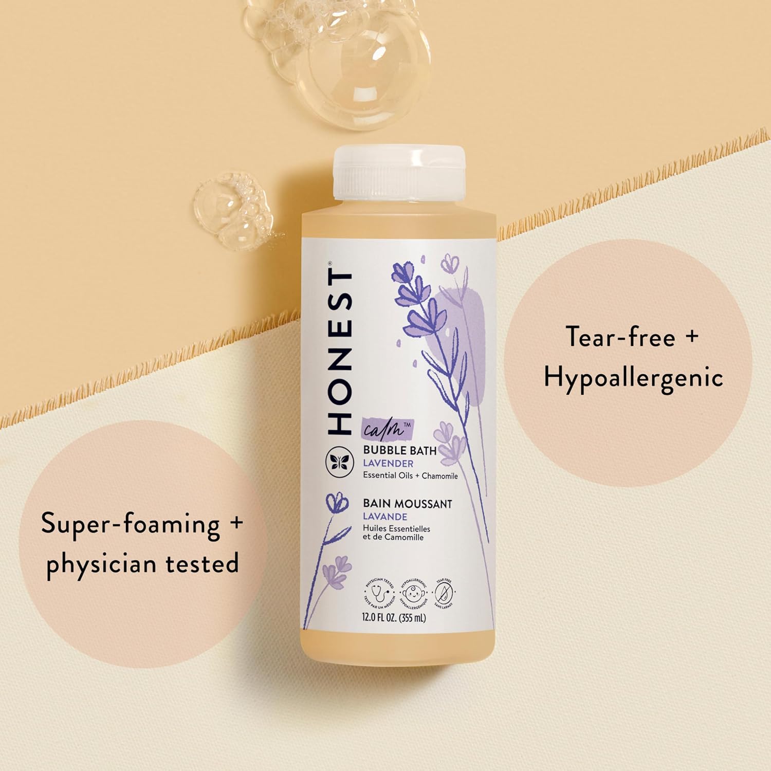 The Honest Company Foaming Bubble Bath - Tear-Free, Hypoallergenic Lavender Calm, 12 fl oz