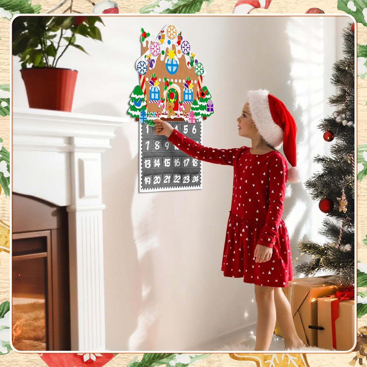 Watersay Christmas Gingerbread House Advent Calendar - 2ft Felt Countdown with 24 Pockets for Kids & Toddlers