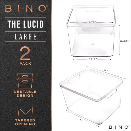 BINO Large Plastic Bins - 2 Pack | BPA-Free Clear Storage Containers for Fridge & Pantry Organization