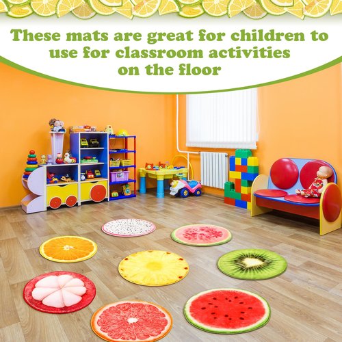 Tinideya 8 Pcs Fruit Carpet Circle Seats for Classroom Sitting 15 Inch Small Floor Cushions Round Classroom Rugs Bulk for Home Decorations School Group Activity