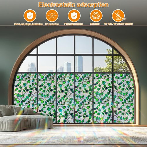 SOMWISE Window Privacy Film Home Room Bathroom Spring Decor Car Decorations One Way Privacy Window Clings Decals Tint Door Cover Rainbow Renter Friendly Stickers Static Cling Stained Glass Windows