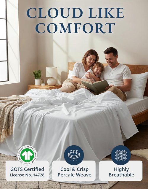 Lane Linen 100% Organic Mercerized Cotton Full Bed Sheet Set - Soft, Comfy, Oeko-Tex Certified, White, 15" Deep Pocket